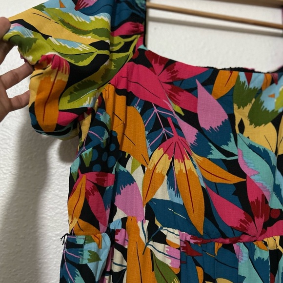 Maia Tropical Print Square Neck Short Puff Sleeve Midi Dress size 18 - Picture 3 of 6